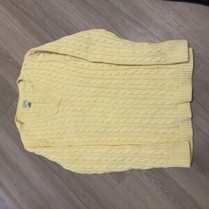 LL Bean Womens Pullover Sweater Cable Knit Crewneck Long Sleeve Cotton Yellow S‎